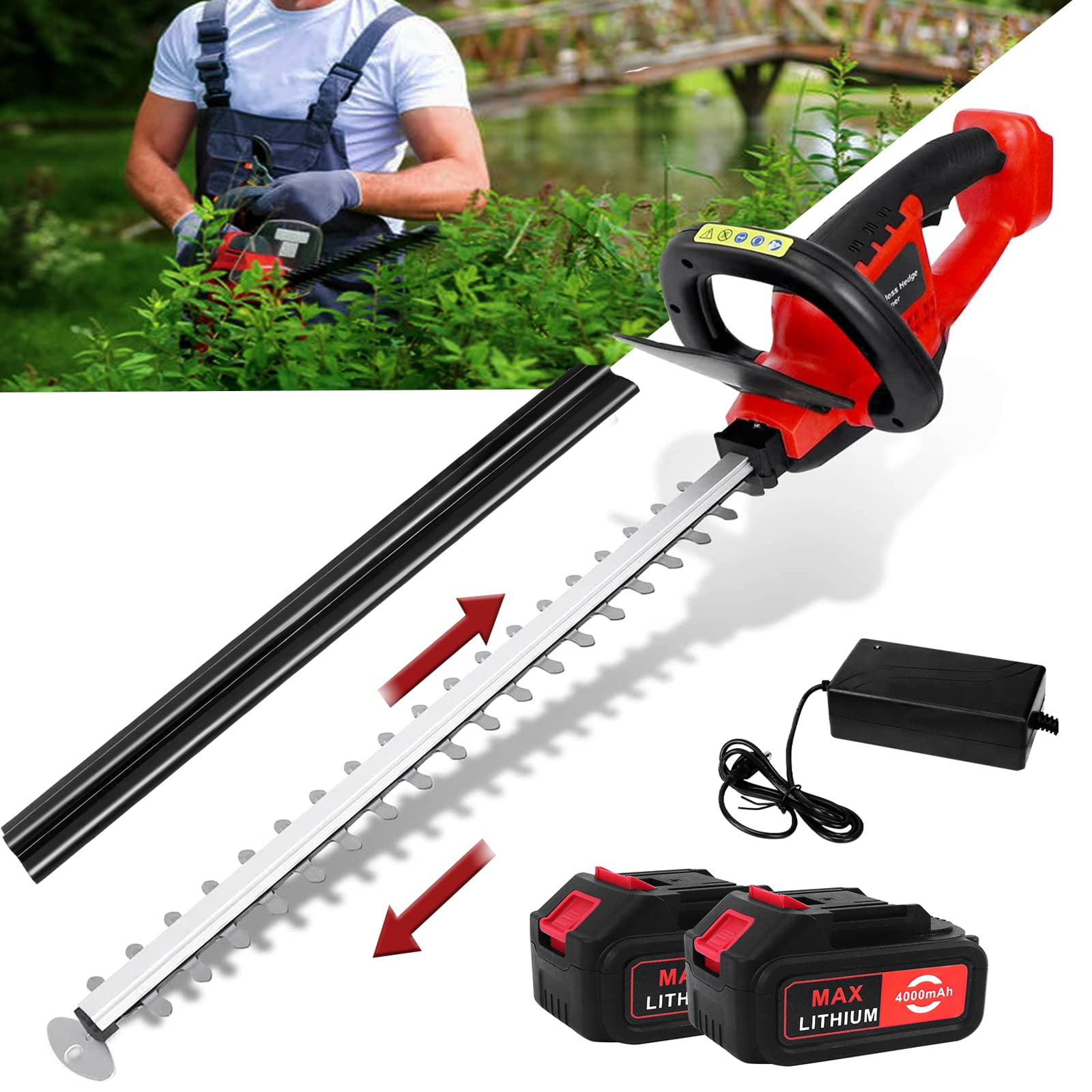 Cordless Hedge Trimmer with 2PCS 4.0Ah 