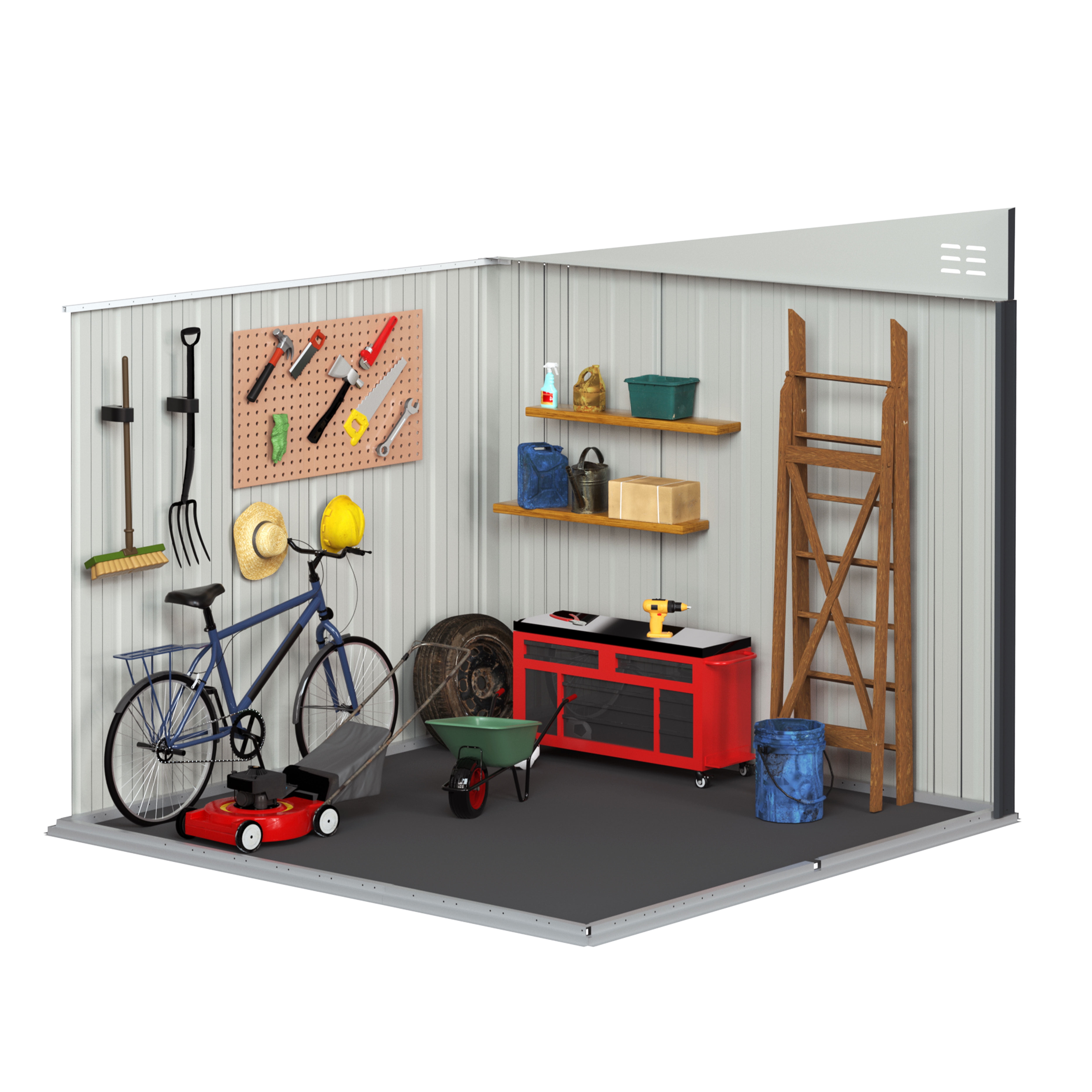 VEIKOUS 8' x 7' Outdoor Storage Shed, Heavy Duty Galvanized Steel Tool Shed w/ Lockable Doors and Vents