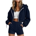 thumbnail image 4 of TEAJOPSUU Women's 2 Piece Tracksuit Sets Cropped Zip Up Hoodie Sweatshirts High Waist Shorts with Pockets Sets Casual Fall Workout Daily Outfits Navy, 4 of 7