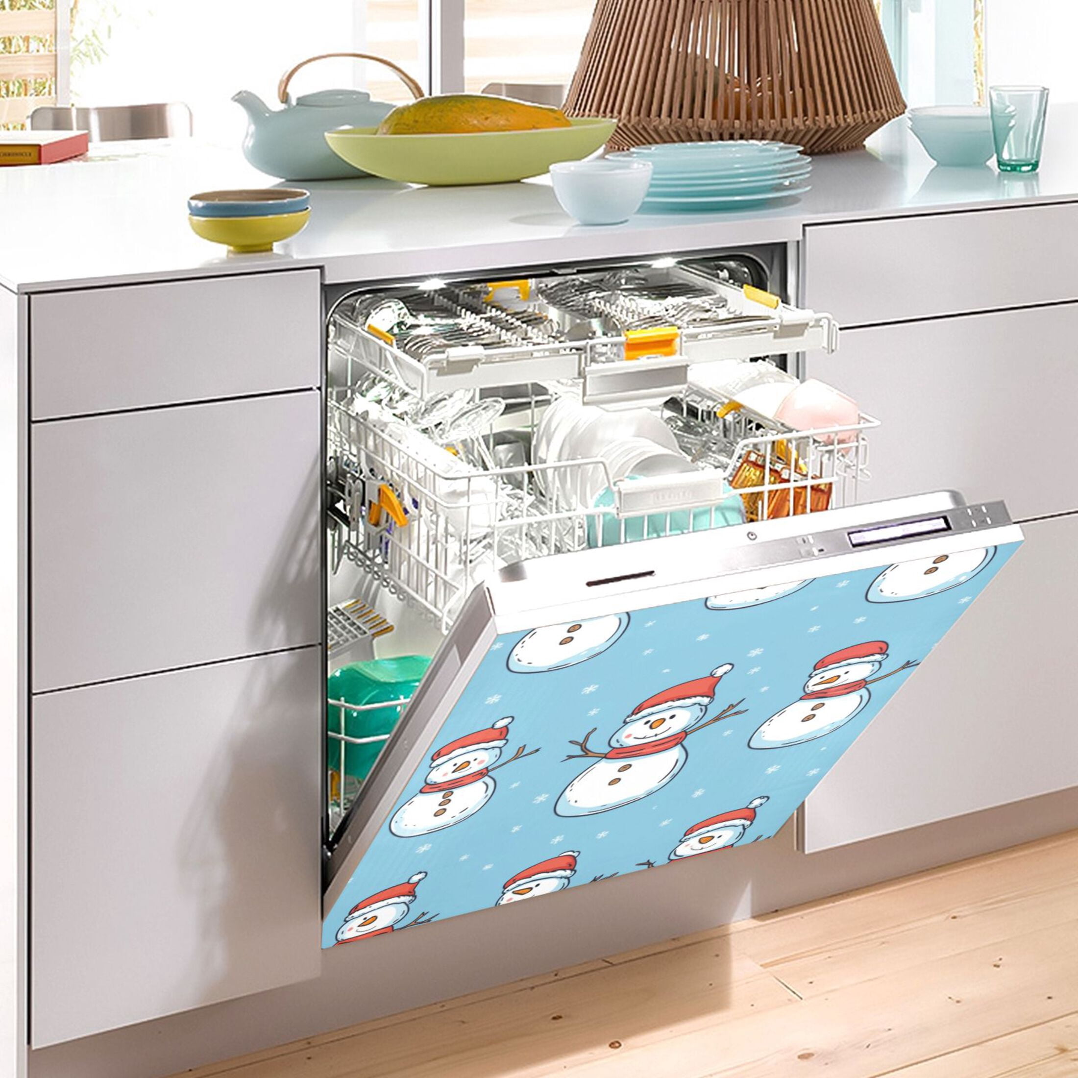 Dishwasher Magnetic Sticker 23x26 Inch Refrigerator Magnetic Sticker Washing Machine Magnetic Sticker Kitchen Panel Magnetic Sticker Home Decor Christmas Beautiful Snowman