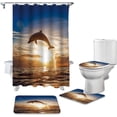 thumbnail image 2 of FMSHPON Theme 4 Piece Bathroom Set Shower Curtain Bath Rug Contour Mat and Toilet Lid Cover, 2 of 8