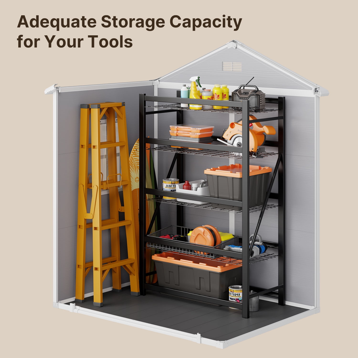 Aiho 6x4ft Plastics Garden Storage Shed - Strong Reinforced Floor, UV Resistant, 2 Lockable Doors, Gray