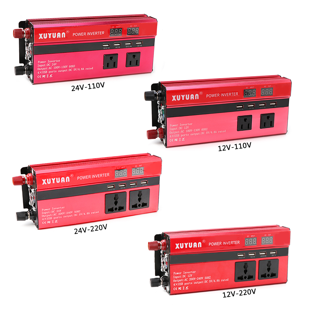 4000W Solar Power Inverter Sine Wave LED 4 USB DC12 To AC110V/220V Convert