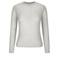thumbnail image 3 of HAiming Women Crewneck Sheer Mesh Knitted Hollow out Sweater Solid Color Long Sleeve Loose Basic Pullover Tops Blouse, 3 of 6