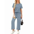 thumbnail image 3 of Women'S Leisure Travel Vacation Wear Two-Piece Suit Short Sleeve Wide Leg Pants Casual Suit Blue XL, 3 of 6
