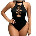 thumbnail image 2 of PNTUTB Summer Beach Women's Fashion Solid Color Fitted Cut Out Back Tie Front One Piece Swimsuit, 2 of 6