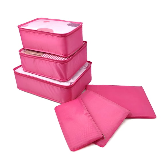 Unique Bargains 6 Pcs Zipper Design Packing Cube Set for Luggage Rose Red