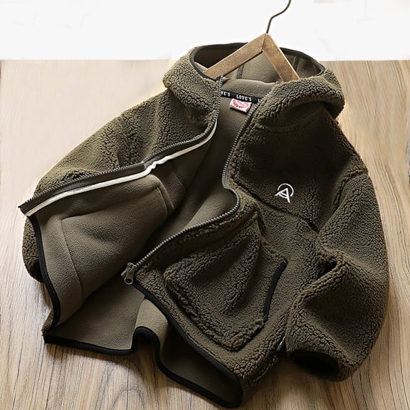 Hicidod Boys Fleece Jacket Full-Zip Unisex Lightweight Fall Winter Coat Hooded Cute Solid Toddler Outwear with Pockets