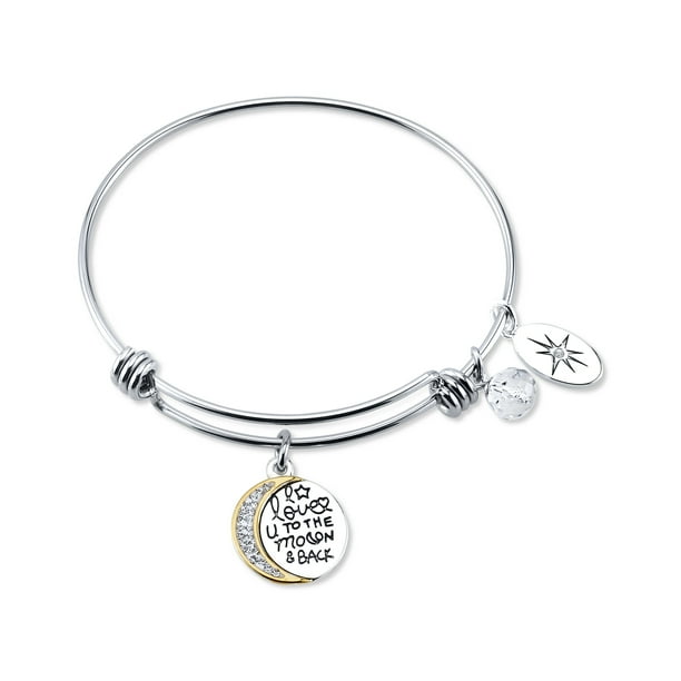 Believe By Brilliance Stainless Steel I Love You To The Moon And Back Moon Charm Bangle Walmart Com Walmart Com