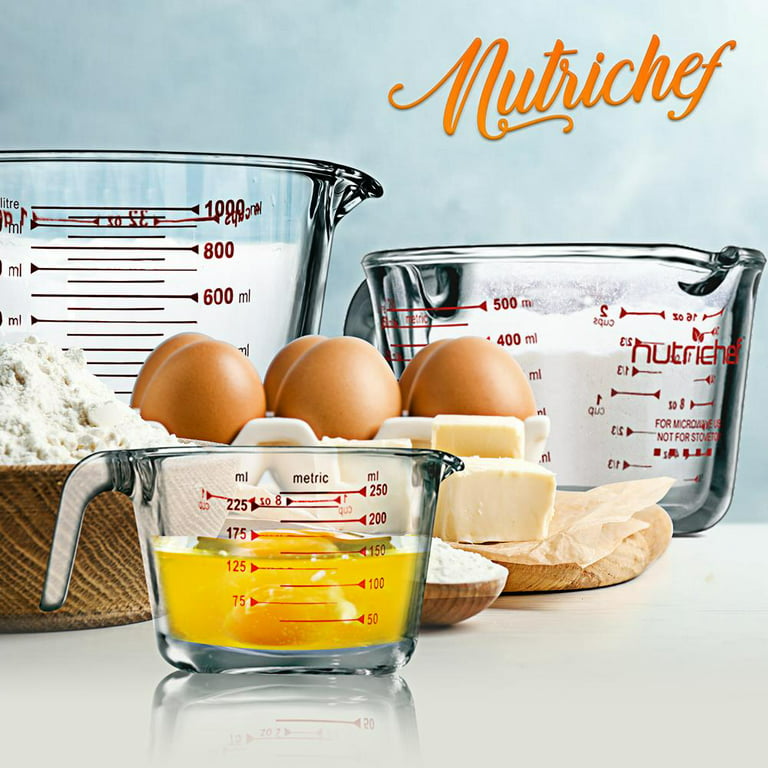 Glass Measuring Cup Set (3-Piece, Microwave and Oven Safe),Clear