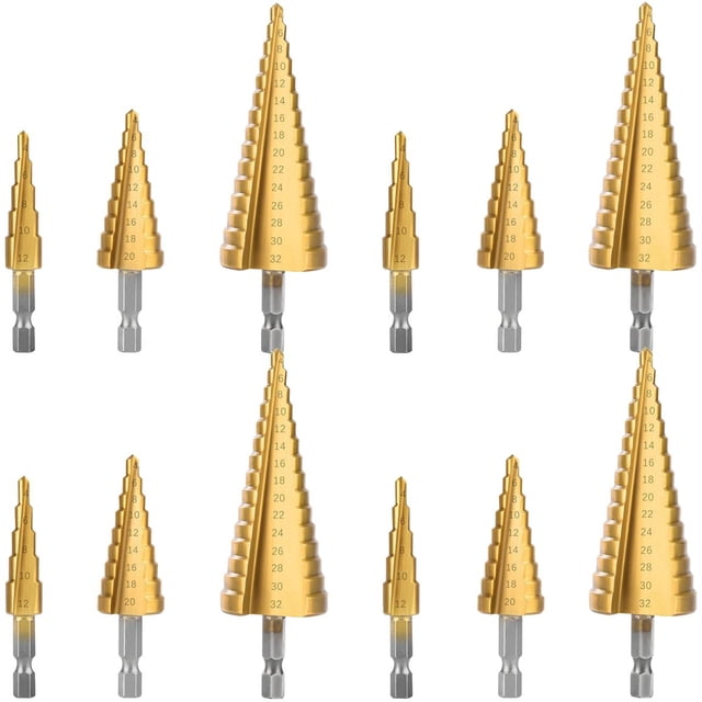 Juegos de Brocas GolBroc 12 Pzas 4 x 4-12mm 4 x 4-20mm 4 x 4-32mm 2.4cm Zanco Escalonadas Acero Alta Velocidad VentDepot