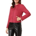 thumbnail image 4 of INSPIRE CHIC Women's Faux Suede Stand Collar Zip up Cropped Motorcycle Jacket L Red, 4 of 6