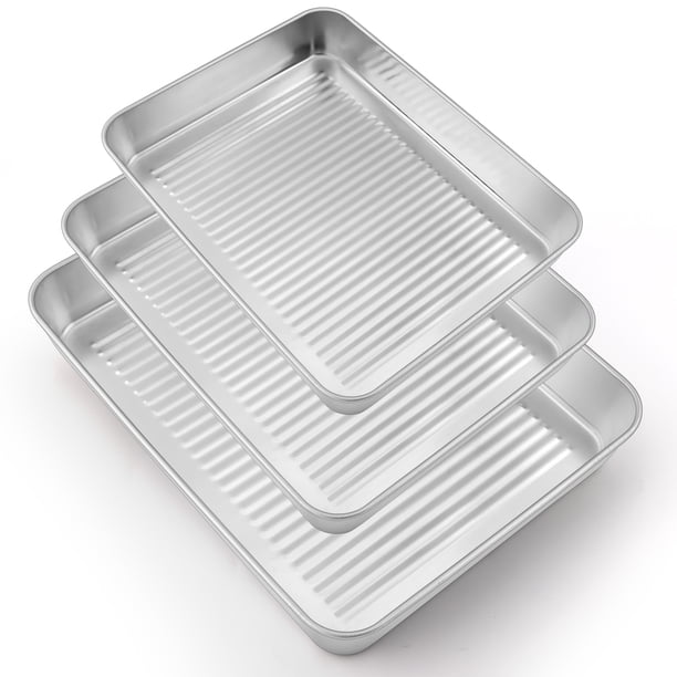 Vesteel Baking Pans Set of 3, Stainless Steel Rectangle Textured Sheet Cake Pan Tray Set for
