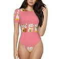 thumbnail image 2 of Uemuo Cute Cat Pattern Women's One Piece Short Sleeve Swimsuit Rash Guard Surfing Modest Quick-drying Swimsuit Beach Essentials-, 2 of 9
