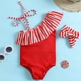 thumbnail image 4 of Traje de baño para niñas Laklulu, traje de baño para niñas pequeñas, traje de baño para niñas con un hombro al descubierto y parte inferior de cintura alta (2 piezas), 4 of 6