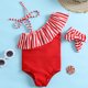 thumbnail image 4 of Traje de baño para bebé, traje de baño para niñas pequeñas, traje de baño para niñas con un solo hombro + traje de baño con parte inferior de cintura alta (2 piezas), 4 of 6