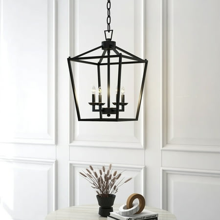 

Unbranded 4-Light Metal Open Cage Lantern Chandelier - 12 x12 x18 Black Matte Painted