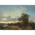 thumbnail image 2 of Ignaz Raffalt 24x18 Black Ornate Framed Double Matted Museum Art Print Titled: River Landscape in the Evening Light with Decorative Figures, 2 of 5