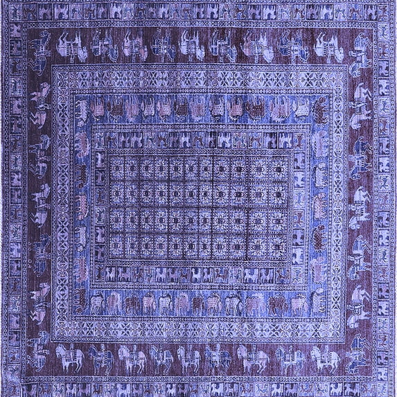 Ahgly Company Indoor Square Oriental Blue Industrial Area Rugs, 8' Square