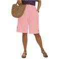 thumbnail image 5 of POIUYTR Plus Size Womens Cotton Linen Shorts Summer High Waist Button Split Hem Short Pants Vacation Sweat Shorts, 5 of 6