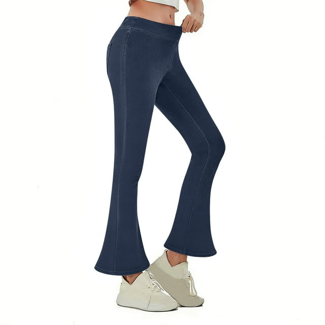 HongQid Women's Tummy Control Bell Bottom Jeans High Waisted Wide Leg Flare Pants Jeggings with Pockets