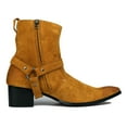 thumbnail image 3 of OSSTONE Dress Boots Chelsea Designer Boots for Men Zipper-up Leather Casual Heel Shoes JY002-Yellow-Belt-13 Belt Suede Yellow, 3 of 5
