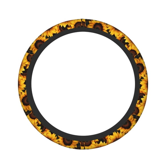 Gukieu Vibrant Sunflower Blooms Print Elastic Steering Wheel Cover, Anti-slip and Sweat-proof Car Steering Wheel Protector Cover for Cars, Vans, Trucks Car Accessories