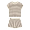 thumbnail image 7 of Guieoi Summer Two-Piece Outfit Casual Striped Color-Blocked Round-Neck Short-Sleeve Top and Shorts Summer Set, 7 of 7