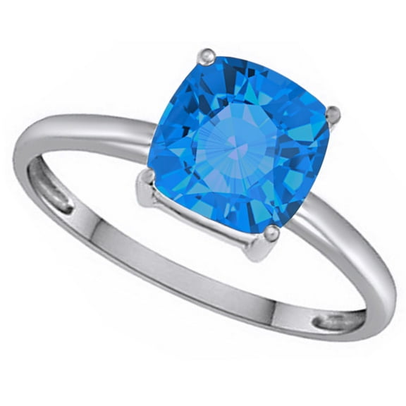 AFFY Cushion-Cut Simulated Blue Topaz December Birthstone Solitaire Ring In 14K White Gold Over Sterling Silver By (1.75 Cttw)