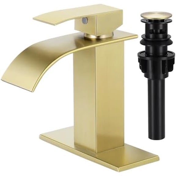 Bathroom Faucets Brushed Gold Waterfall Bathroom Sink Faucet Modern Single Handle Bathroom Faucet for 1 or 3 Hole Mxier Tap Washbasin Faucet with Deck, Pop-up Drain and Supply Hoses