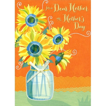 Mothers Day Sunflower Designer Greetings Sunflower Jar with White Ribbon: Mother Premier Collection Mother's Day Card ()