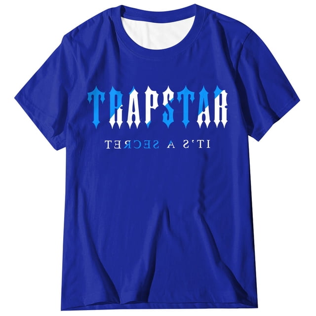 T-shirts pour Femmes Trapstar T-Shirt Imprimé pour Femmes Décontracté Graphique Filles Juniors Manches Courtes T-Shirt Fantaisie Hauts avec Col Rond (Bleu, P)