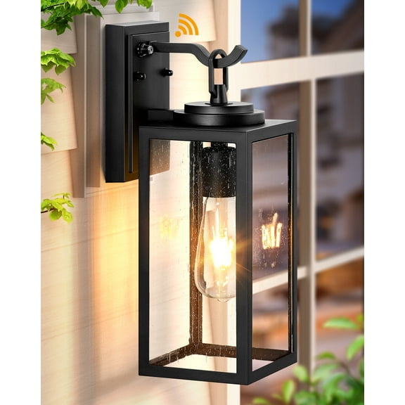 15" Large Dusk to Dawn Outdoor Lighting, Modern Exterior Lighting Fixtures, Black Waterproof Outdoor Wall Lights, Transparent Glass Outdoor Sconce Lights for House, Garden, Yard, 1 Pack