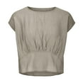 thumbnail image 4 of qolati Tank Top for Women Linen Cap Sleeve Casual Loose Fit T Shirts 2024 Summer Crew Neck Ruched Solid Short Basic Tees Blouse, 4 of 6