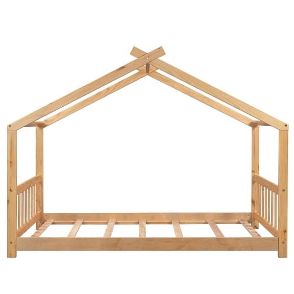 Cterwk Twin Size Wood House Platform Bed Frame with Headboard and Footboard, Brown