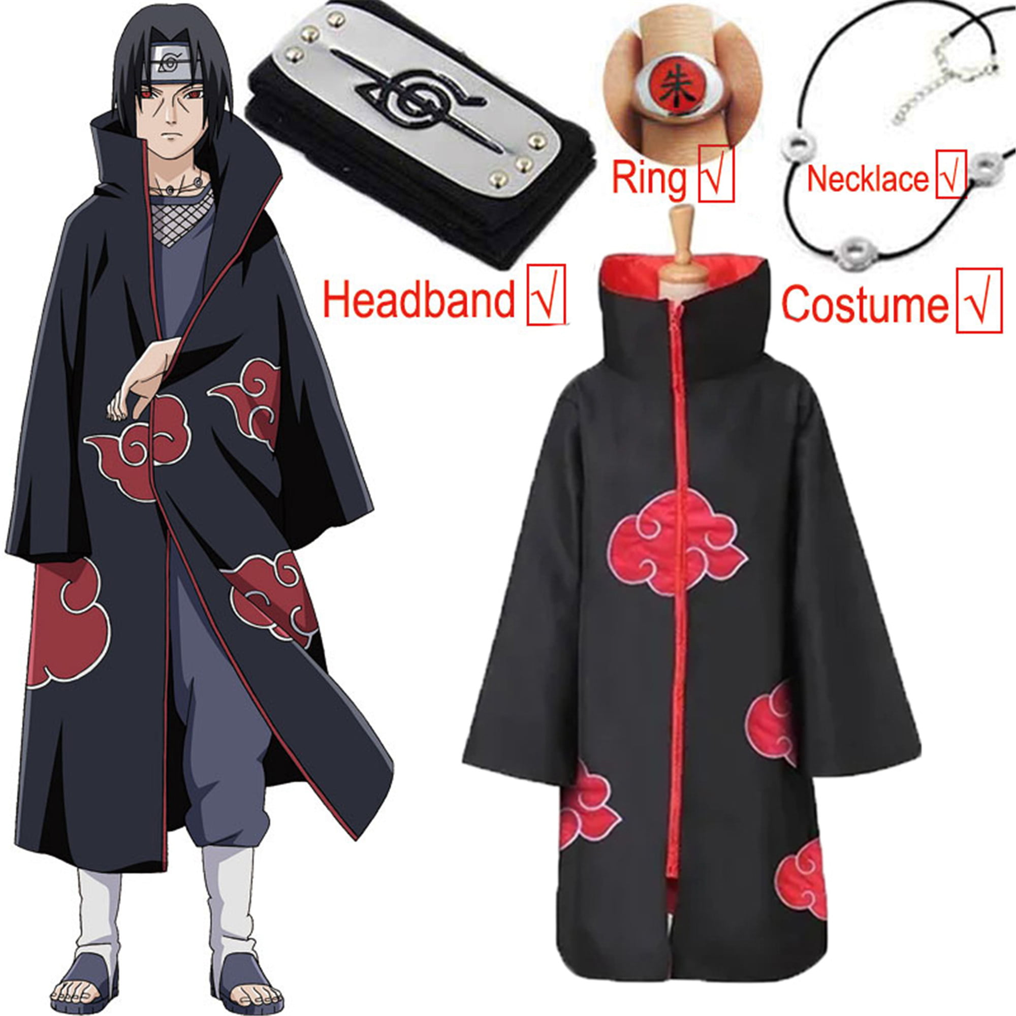 Anime Naruto Kakashi Sasuke Kunai Shuriken Headband Ring Necklace Cosplay 6PCs 