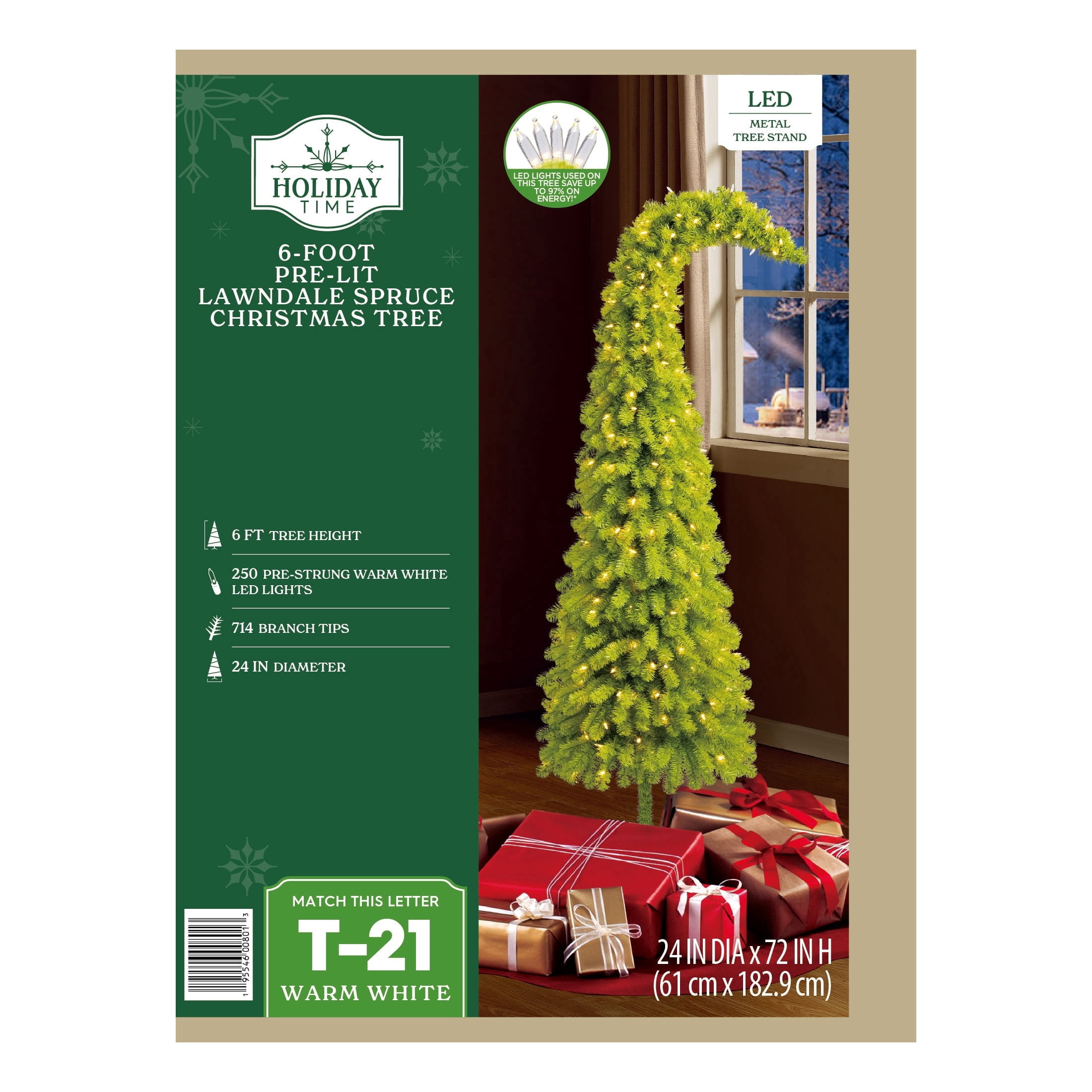 6' Pre-Lit Lawndale Spruce Green Artificial Christmas Tree with 250 Warm White LED Lights and Stand, by Holiday Time