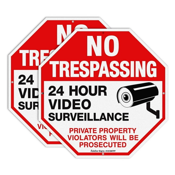 No Trespassing Sign 2-Pack 12 x 12 Inch Reflective Aluminum Private Property Protected By Video Surveillance Violators Will Be Prosecuted Sign