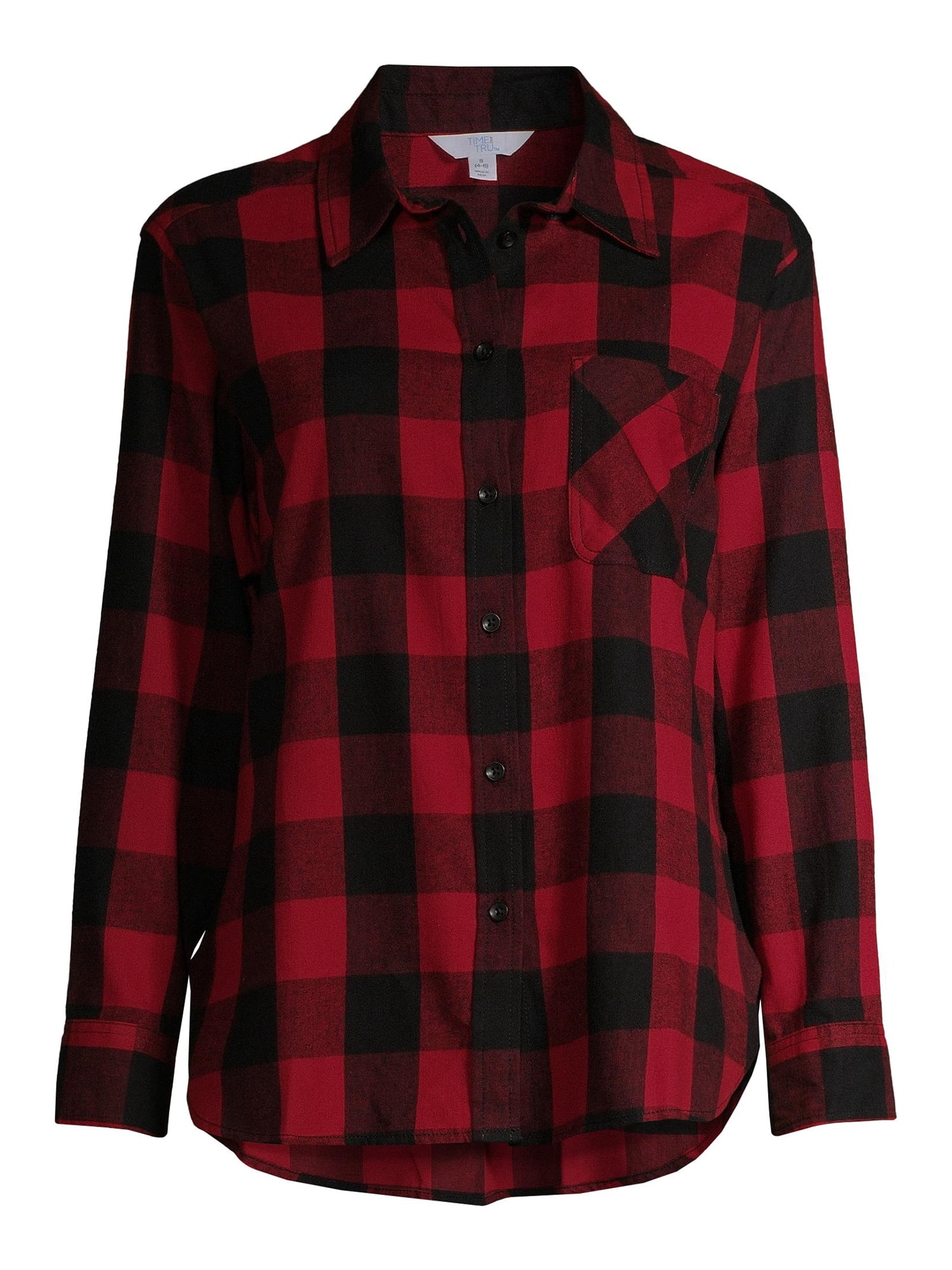 Time and Tru Women's Plaid Flannel Button Front Shirt