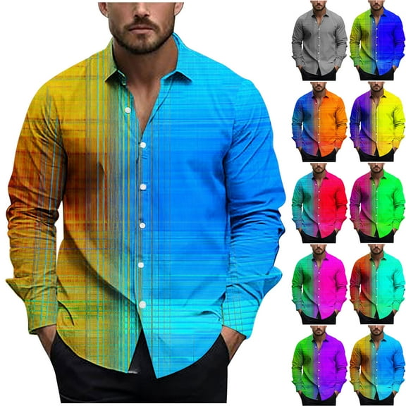 Puntoco Men Long Sleeve Shirt Mens 70s Disco Linen Shirts Casual Paisley Tops Floral Vintage Long Sleeve Shirt Yellow XL(XL)