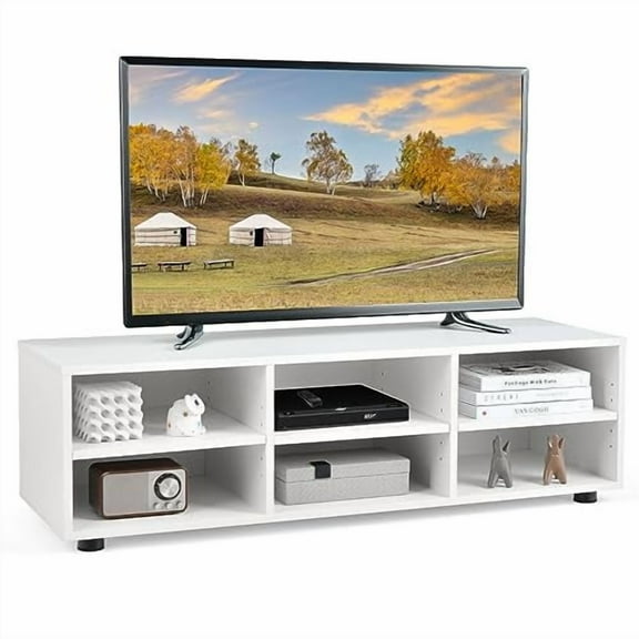 TV Stand for 55 inch TV, Modern Entertainment Center with Storage & 4 Open Shelves, Wooden Television Stands, TV Media Console Table for Living Room, Bedroom (45")