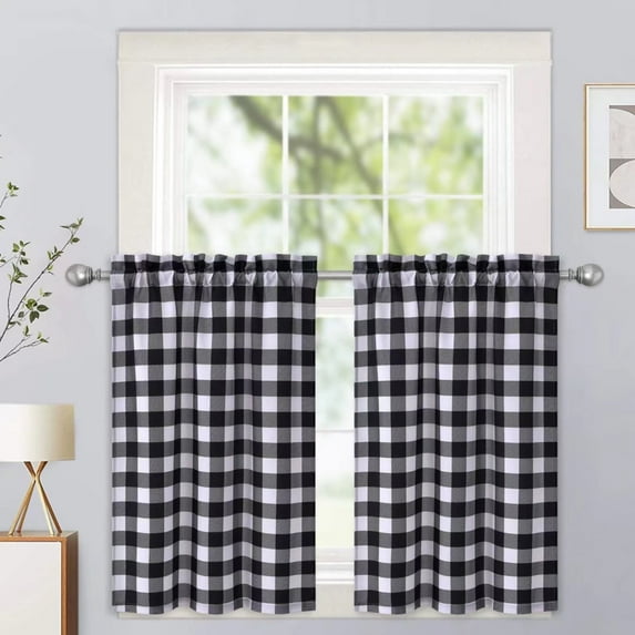 Haperlare 28"Wx30"L Black White Kitchen Curtains Buffalo Checkered Window Curtains Waterproof Decor Light Filtering Curtains for Bedroom, Set of 2