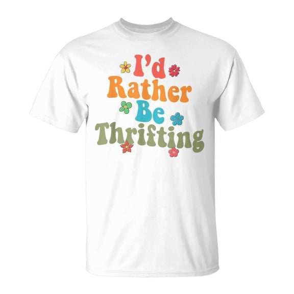 Retro Thrifting Graphic Tee - I'd Rather Be Thrifting Vintage Style Unisex Short Sleeve T-Shirt - Funny Aesthetic Fashion Top for Men and Women