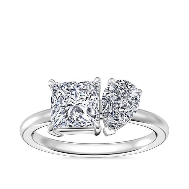 1.00 Carat Excellent Princess & Pear Shape Genuine Diamond Latest Design Engagement Two Stone Ring for Ladies Solid 18K White Gold Size 7.5