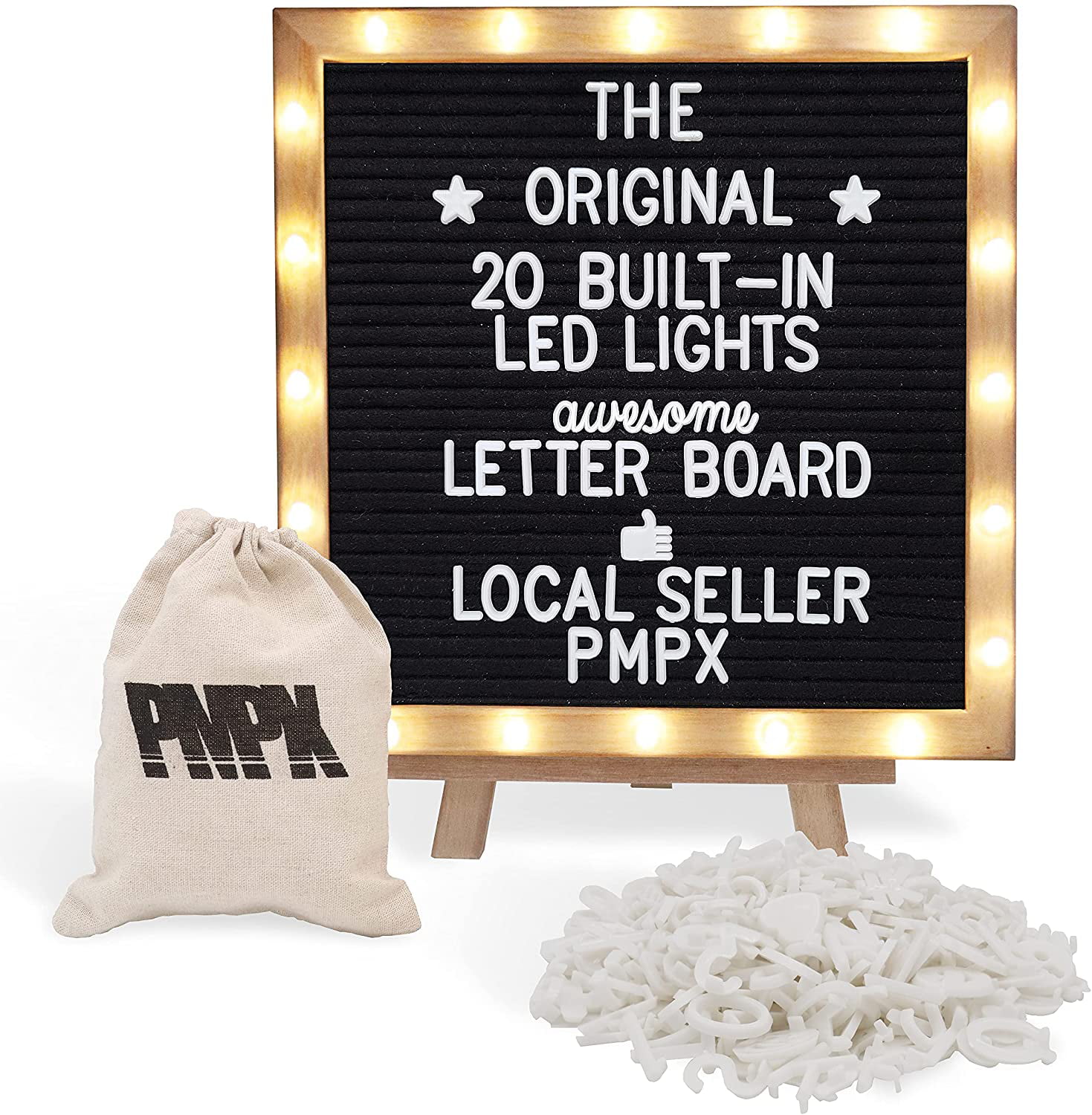 Letter Board Black Felt Board with Stand Built-in LED Lights 10 x 10 