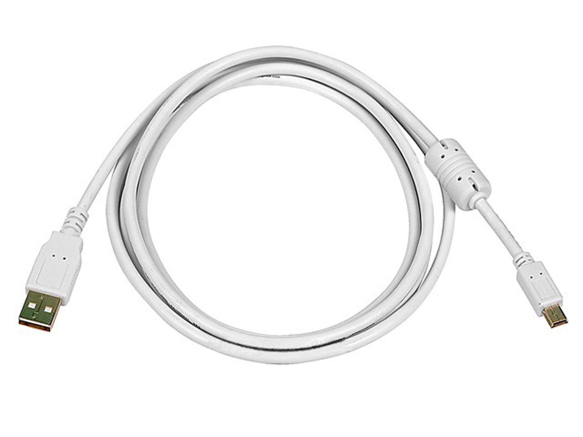 Monoprice USBA to MiniB 2.0 Cable 6 Feet White With Ferrite Core