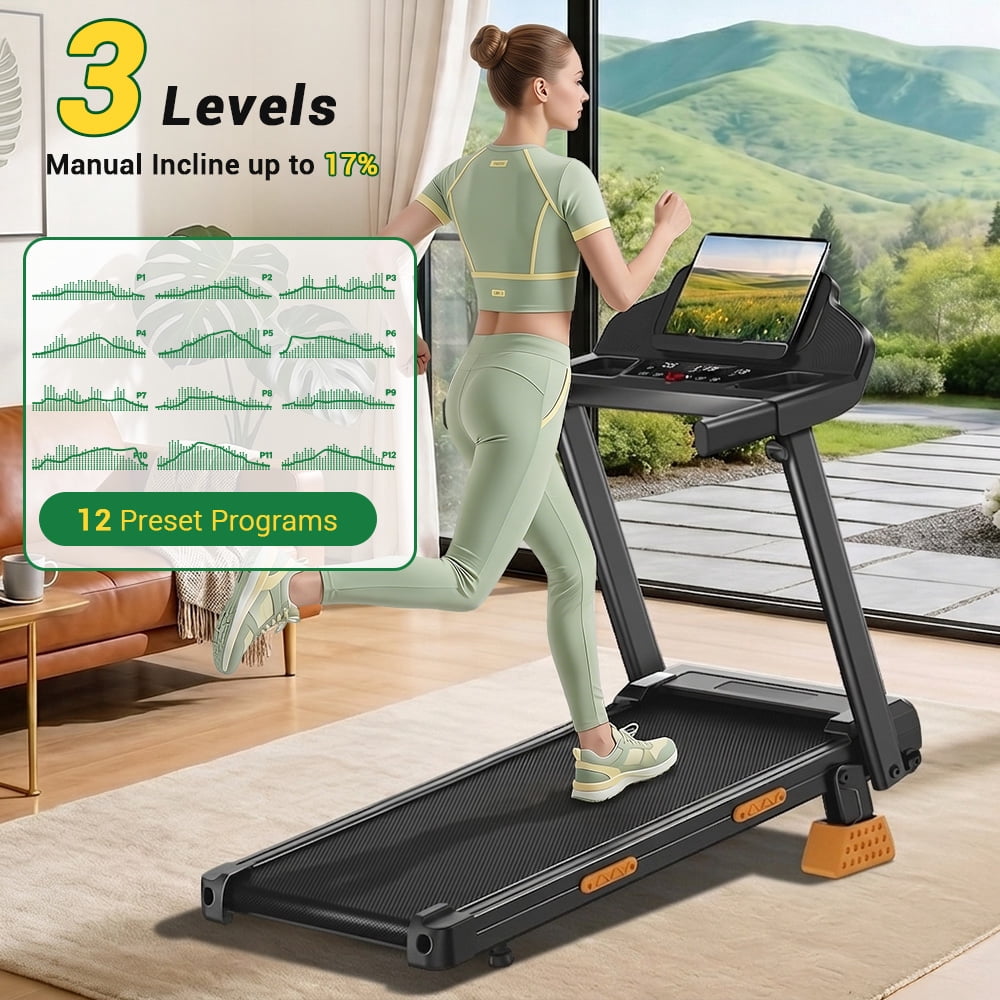 ROBORE 4-in-1 Treadmill with 17% Incline Workouts, Portable Treadmills for Home with Handle, Foldable Treadmills for Home and Office, 300 Lbs Weight Capacity, Three Touch Screen