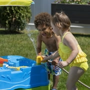 Step2 Waterpark Wonders Two-Tier Blue Plastic Outdoor Toy and Water Table for Toddler with Umbrella