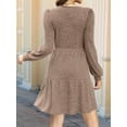 thumbnail image 2 of Womens Square Neck Long Sleeve Fall Dresses Casual Babydoll Sweater Dress Khaki L, 2 of 6