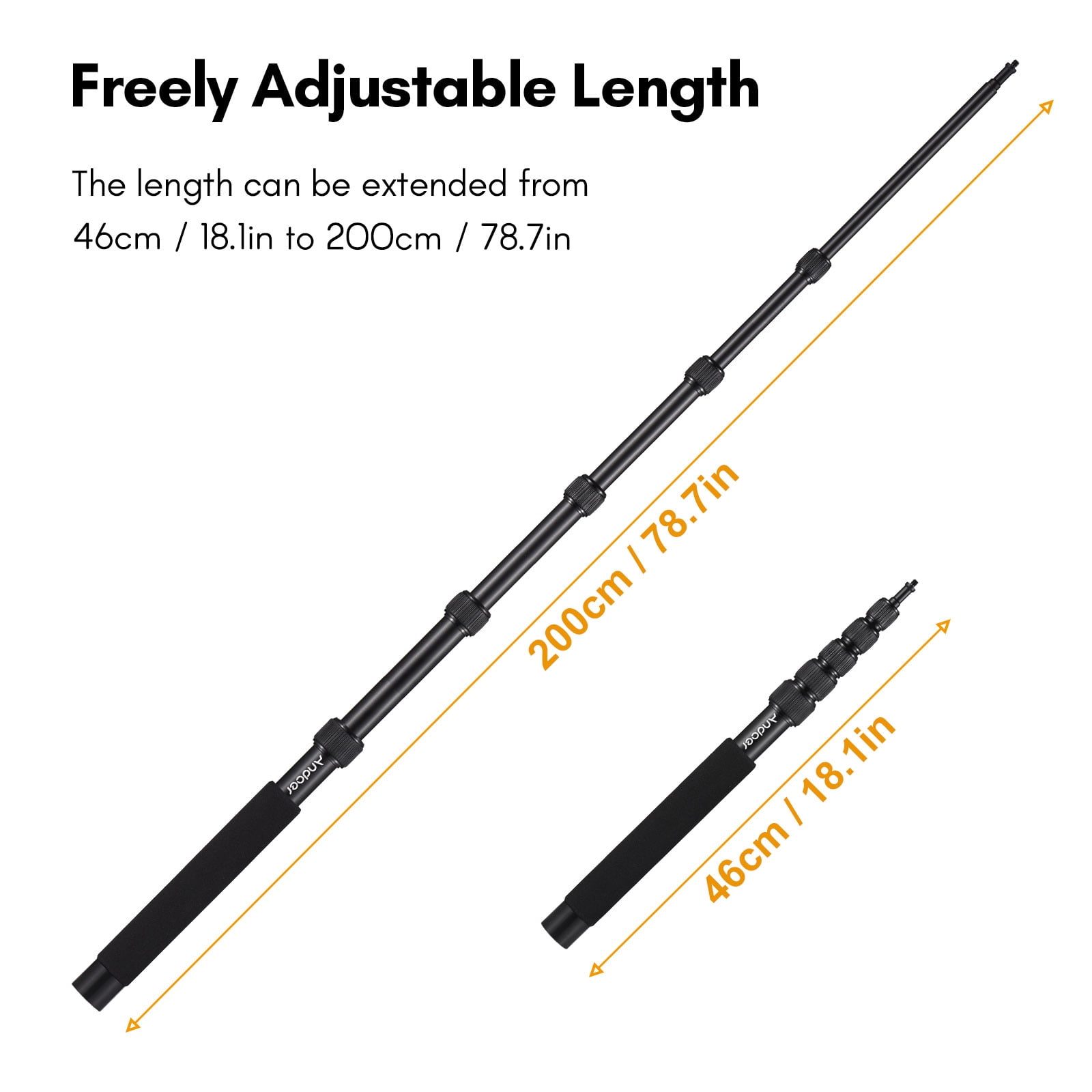 Andoer Handheld Microphone Boom Arm 6-Section Extendable Mic Arm Aluminum Alloy Boom Pole for Microphones 1/4 Inch Screw & Thread with Foam Grip Locks 46cm-200cm/18.1in-78.7in Adjustable Le